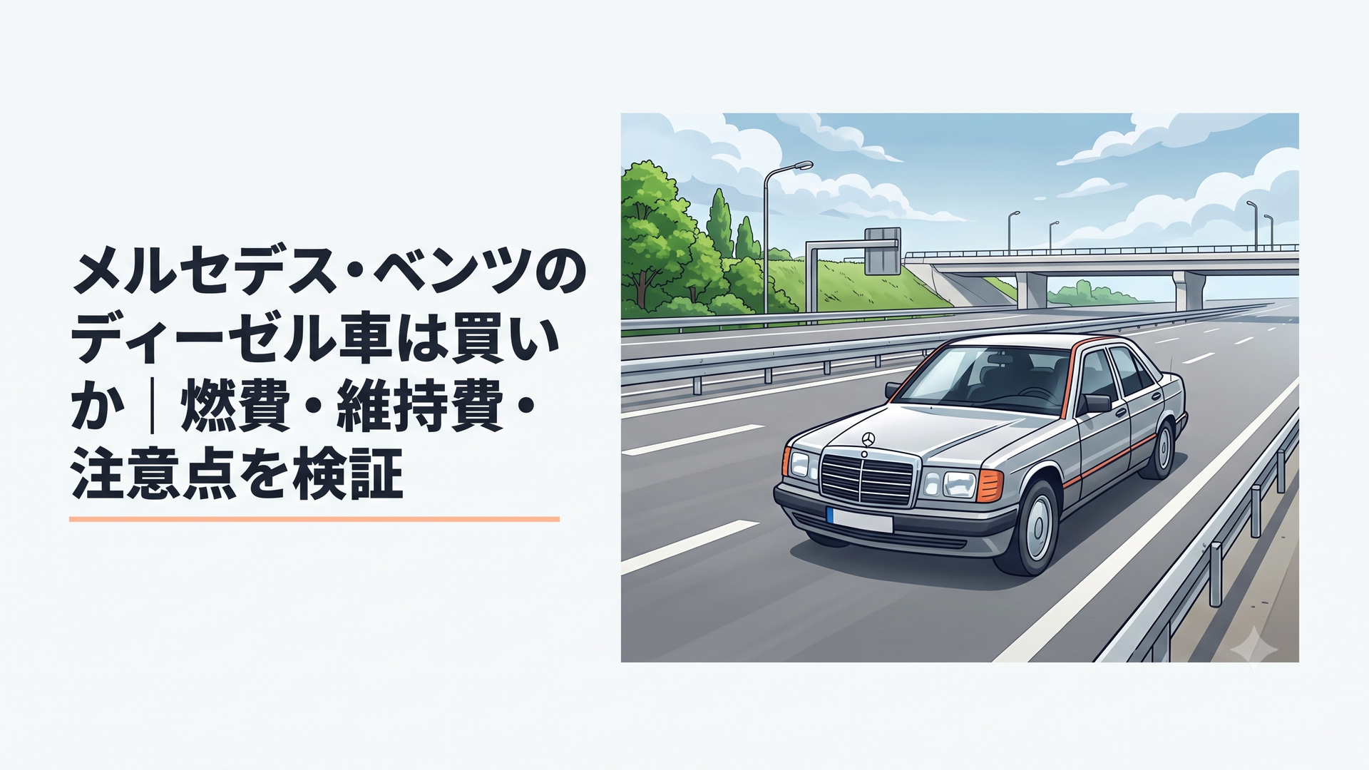 高速道路をゆったり巡航するメルセデス・ベンツのディーゼルセダン