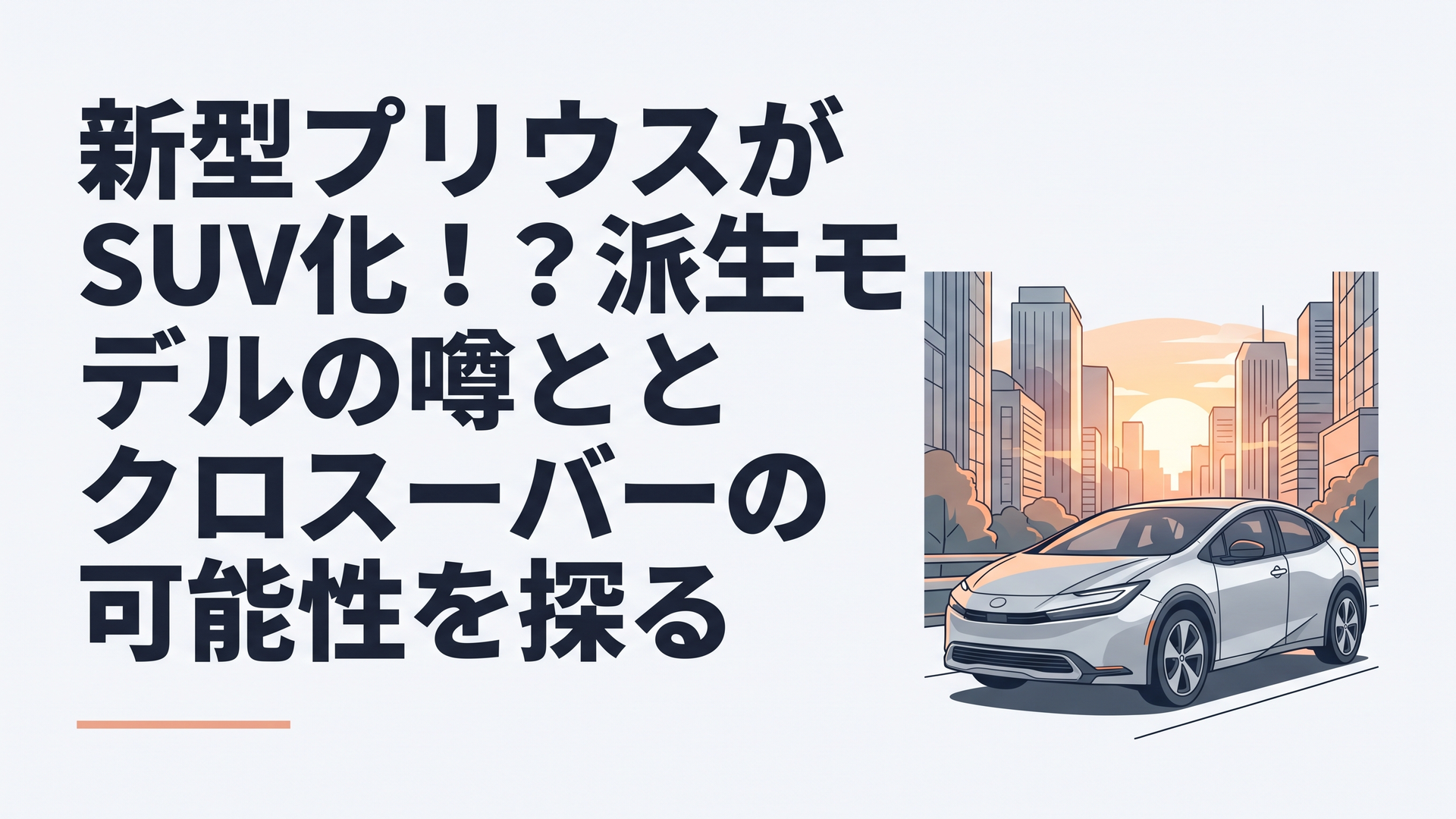 流線型のフォルムを持つシルバーの近未来的なクロスオーバーSUVが、夕暮れの都市を滑らかに駆け抜けるシーン