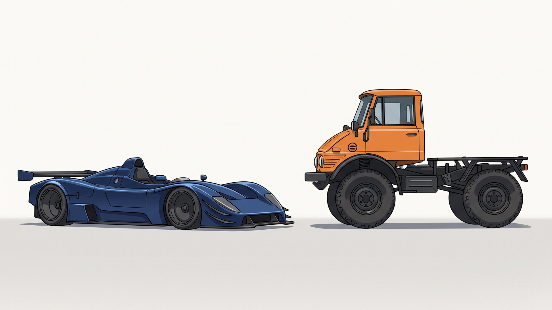 ワイドアンドローのC11と車高の高いウニモグ406を並べた比較