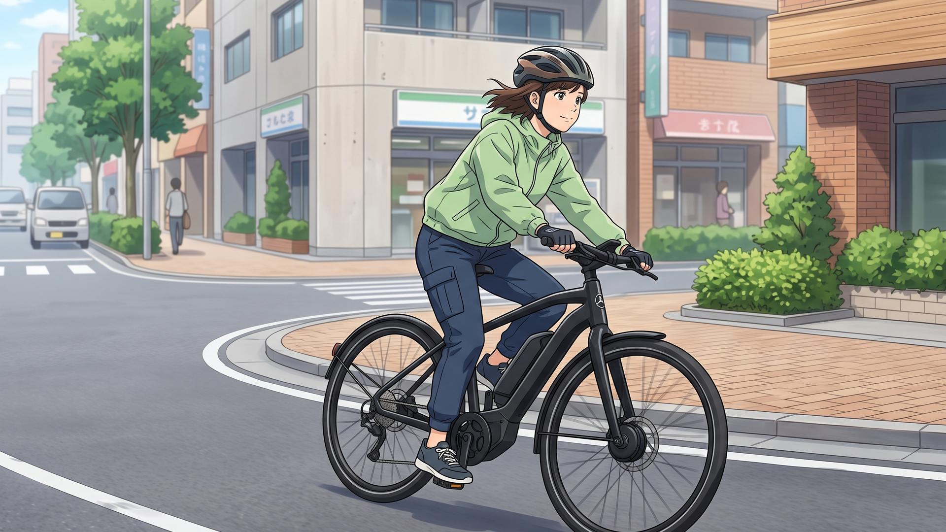 市街地のコーナーを滑らかに走るメルセデスe-Bike
