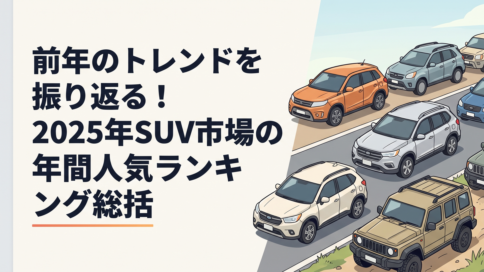 舗装路と未舗装路の境界に整列する、コンパクトSUVから本格クロカンまでの人気モデル群